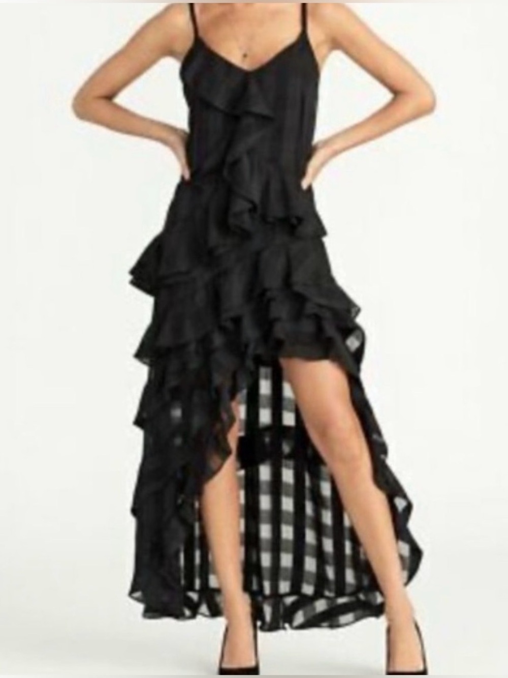 RACHEL Rachel Roy Remi  Dress Black Checked  Sz 10 Hi Low Dramatic